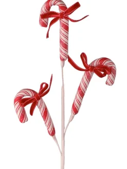 Decorator's Warehouse 26” Frosty Peppermint Candy Cane with Bow Spray > Gingerbread|Peppermint