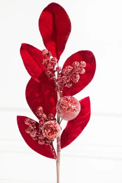 Decorator's Warehouse 25.5" Fruit and Magnolia Leaf Spray > Christmas Sprays|Red & Silver