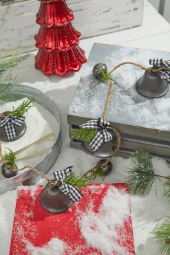 Decorator's Warehouse 48” Galvanized Bells Garland with Country Check Bows > Christmas Accents|Christmas Decor