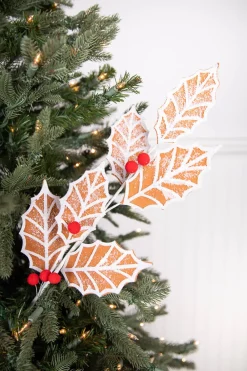 Decorator's Warehouse 24” Gingerbread Leaf Stem with Red Berries > Best Sellers|Christmas Decor