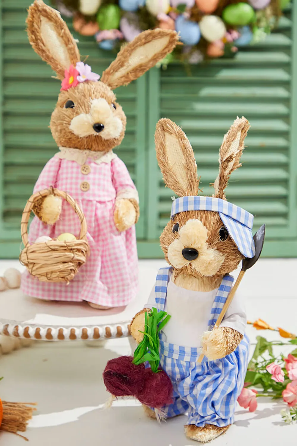 Decorator's Warehouse 12.5" Gingham Bunny with Eggs > Easter Table Decor|Easter Decor