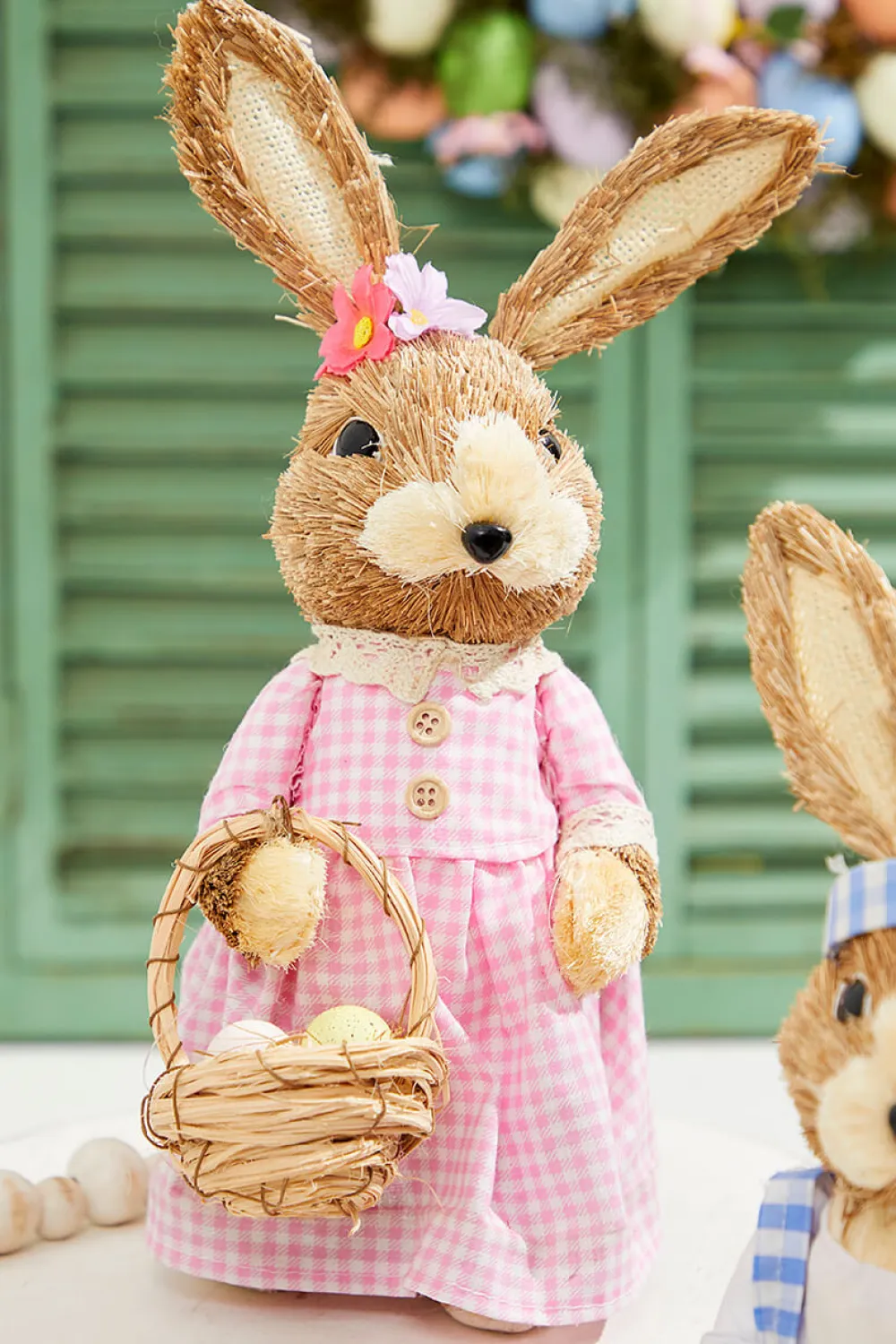 Decorator's Warehouse 12.5" Gingham Bunny with Eggs > Easter Table Decor|Easter Decor