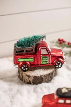 Decorator's Warehouse Glass Car with Bottle Brush Tree Décor > Farmhouse|Christmas Accents
