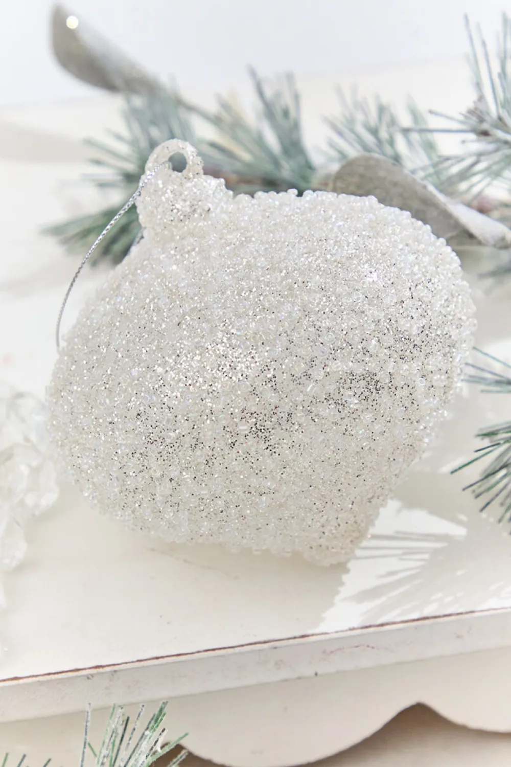 Decorator's Warehouse 5” Glass Crystal Bead Ornament > White Christmas|Christmas Decor