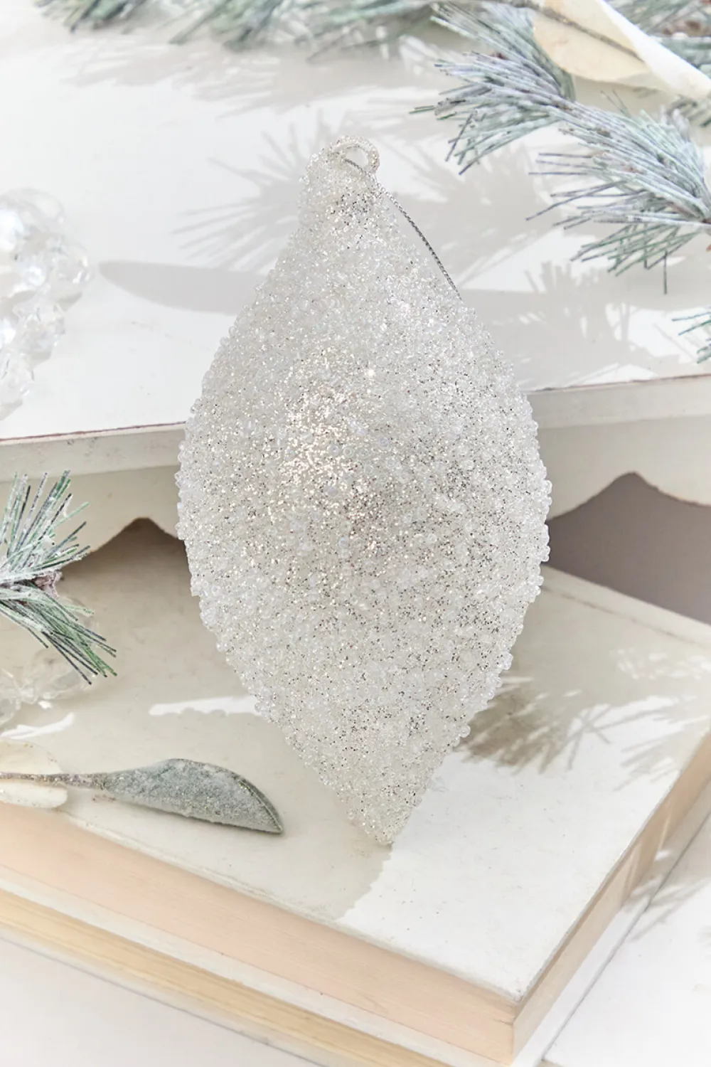 Decorator's Warehouse 5” Glass Crystal Bead Ornament > White Christmas|Christmas Decor