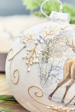 Decorator's Warehouse 5” Glass Deer with Holly Scroll Ball Ornament > Christmas Decor|Christmas Ornaments