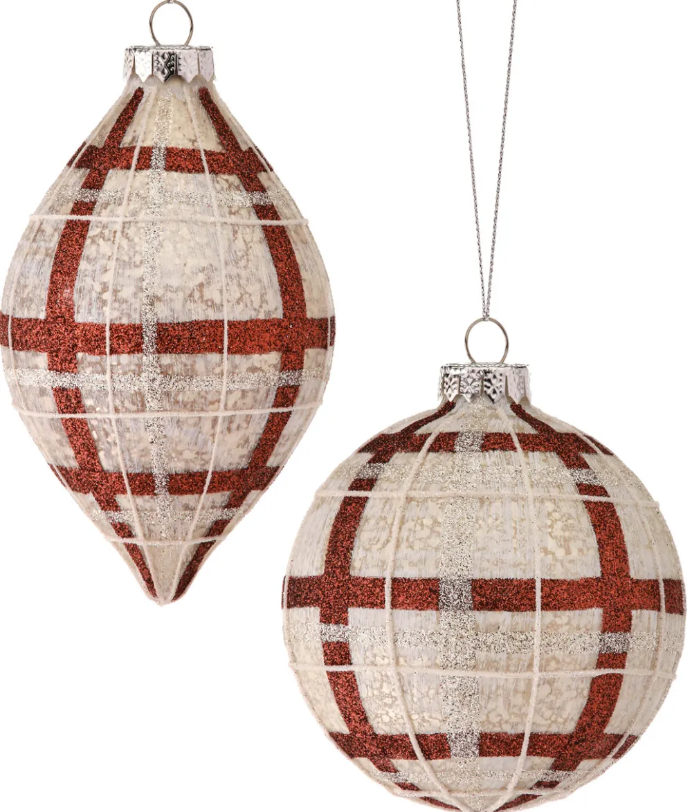 Decorator's Warehouse 4"-5" Glass Forest Plaid Ball/Finial Ornament > Christmas Decor|Farmhouse