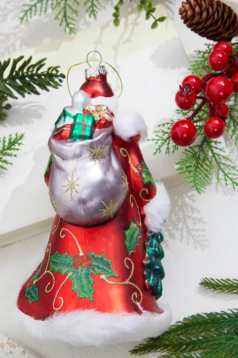 Decorator's Warehouse 8" Glass Holly Days Santa Ornament > Christmas Ornaments|Classic Christmas