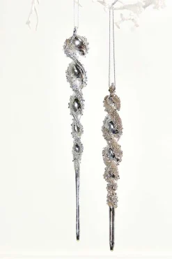 Decorator's Warehouse 10" Glass Icicle Ornament > White Christmas|Red & Silver
