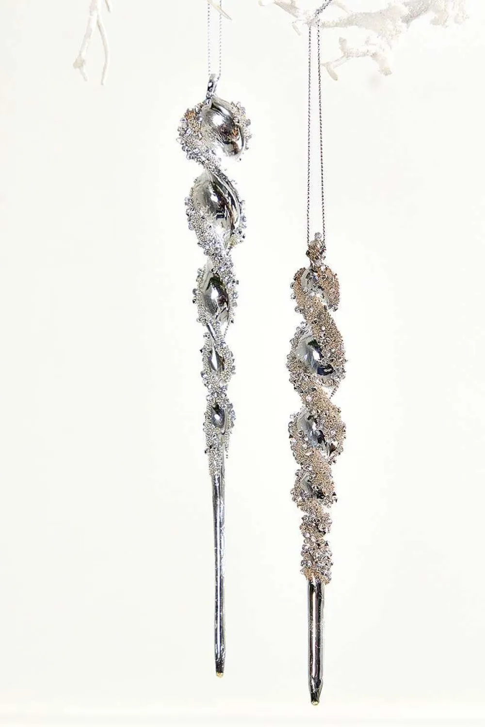 Decorator's Warehouse 10" Glass Icicle Ornament > White Christmas|Red & Silver