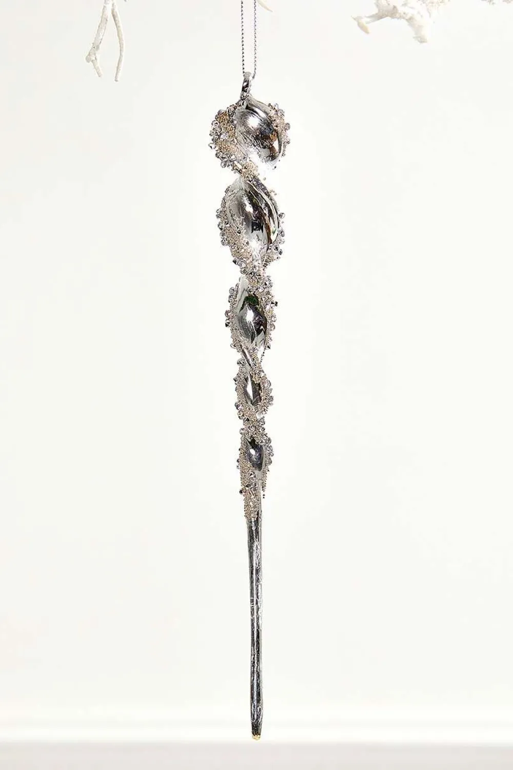 Decorator's Warehouse 10" Glass Icicle Ornament > White Christmas|Red & Silver