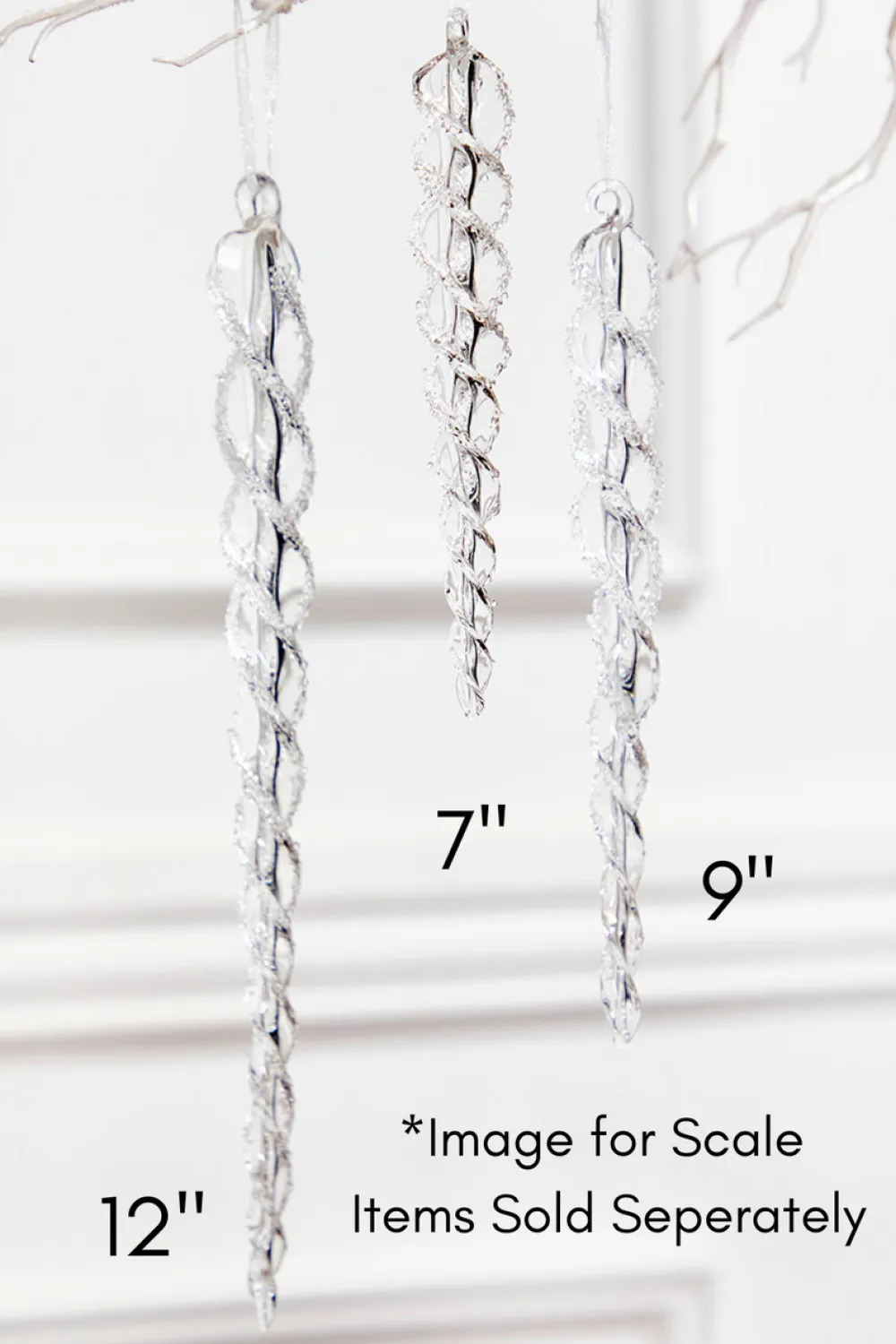 Decorator's Warehouse 12" Glass Icicle Ornament - Large > White Christmas|Red & Silver