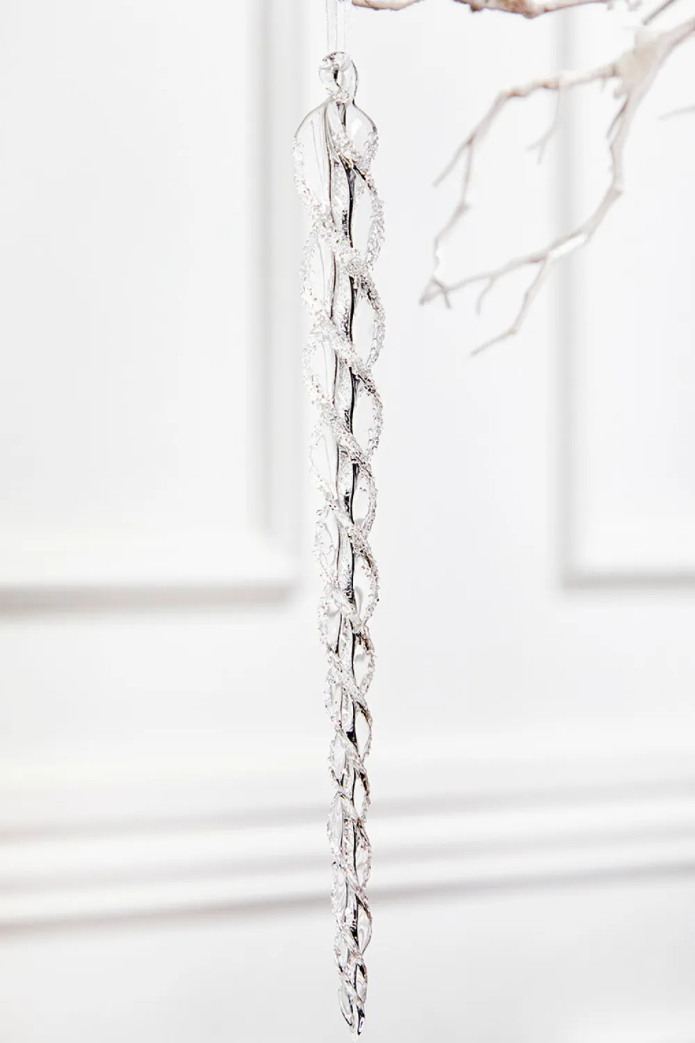 Decorator's Warehouse 12" Glass Icicle Ornament - Large > White Christmas|Red & Silver