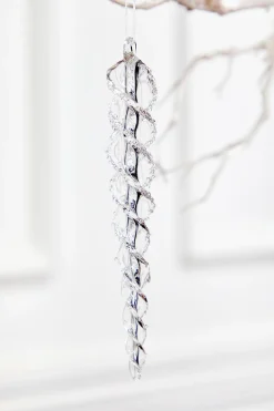 Decorator's Warehouse 7" Glass Icicle Ornament - Small > White Christmas|Red & Silver