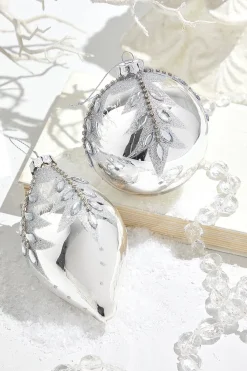 Decorator's Warehouse 4" - 5.5" Glass Jewel Ball & Finial Ornament > White Christmas|Red & Silver