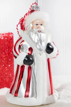 Decorator's Warehouse Glass Santa Ornament in Striped Coat > Christmas Decor|Christmas Ornaments
