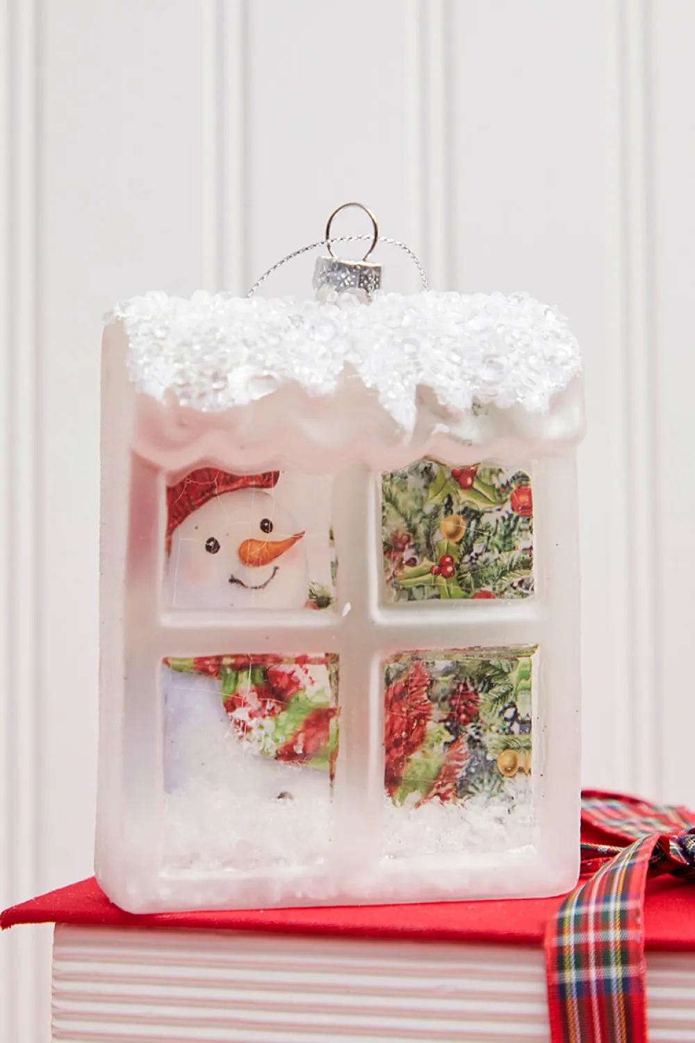 Decorator's Warehouse 4.5” Glass Snowman in Window Ornament > Christmas Ornaments|Christmas Decor