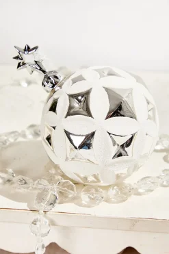 Decorator's Warehouse 5” Glass Star Faceted Ornament > White Christmas|Red & Silver