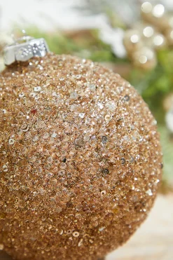 Decorator's Warehouse Glitter Ball Glass Ornament - Champagne Rose Gold > Tinsel & Pine|Christmas Decor