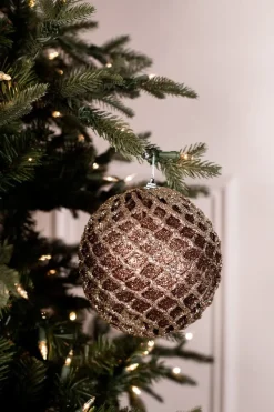 Decorator's Warehouse 6” Glittered 2 Tone Net Ball Christmas Ornaments - Chocolate/Champagne > Sugar & Spice|Christmas Decor