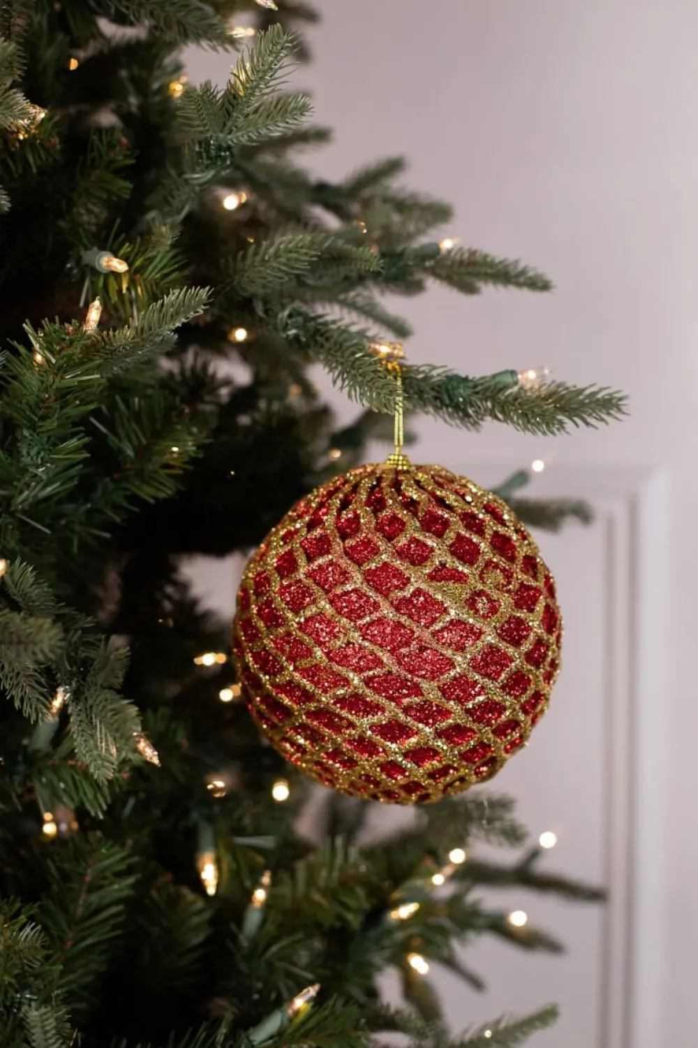 Decorator's Warehouse 6” Glittered 2 Tone Net Ball Christmas Ornaments - Red/Gold > Nutcracker|Christmas Decor