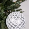 Decorator's Warehouse 6” Glittered 2 Tone Silver/White Net Ball Christmas Ornament > White Christmas|Christmas Decor