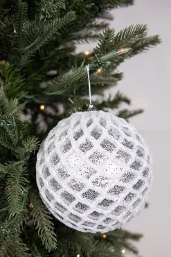 Decorator's Warehouse 6” Glittered 2 Tone Silver/White Net Ball Christmas Ornament > White Christmas|Christmas Decor