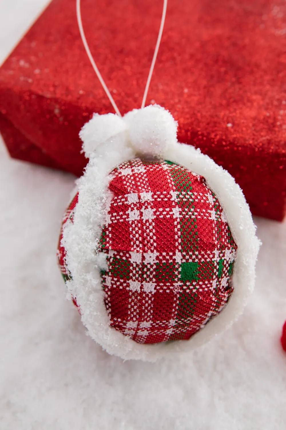 Decorator's Warehouse 5” Glitter Fur Edge Plaid Ball Ornament > Christmas Sale|Christmas Decor