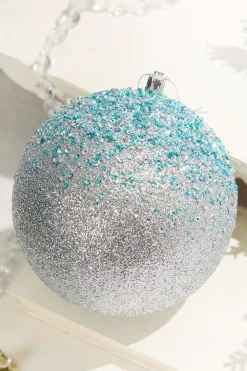 Decorator's Warehouse 6" Glitter Hanger Ball - Silver > Christmas Ornaments|Blue Christmas