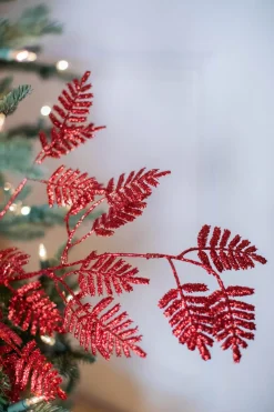 Decorator's Warehouse 35” Glitter Lacy Fern Leaf Spray Red > Nutcracker|Classic Christmas