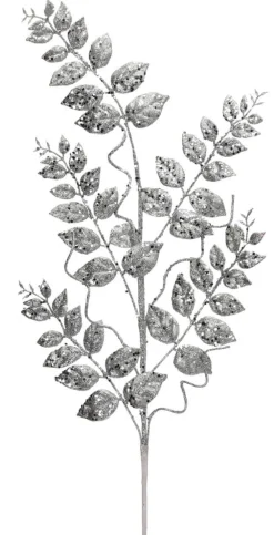 Decorator's Warehouse 35” Glitter/Mica Later Fern Spray Silver > White Christmas|Christmas Sprays