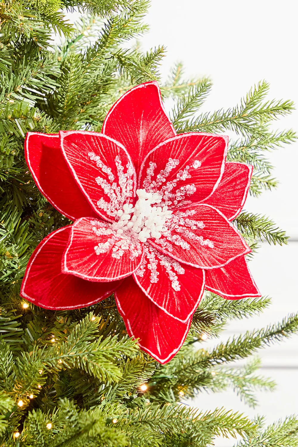 Decorator's Warehouse 22" Glitter Red Poinsettia Stem > Christmas Decor|Red & Silver