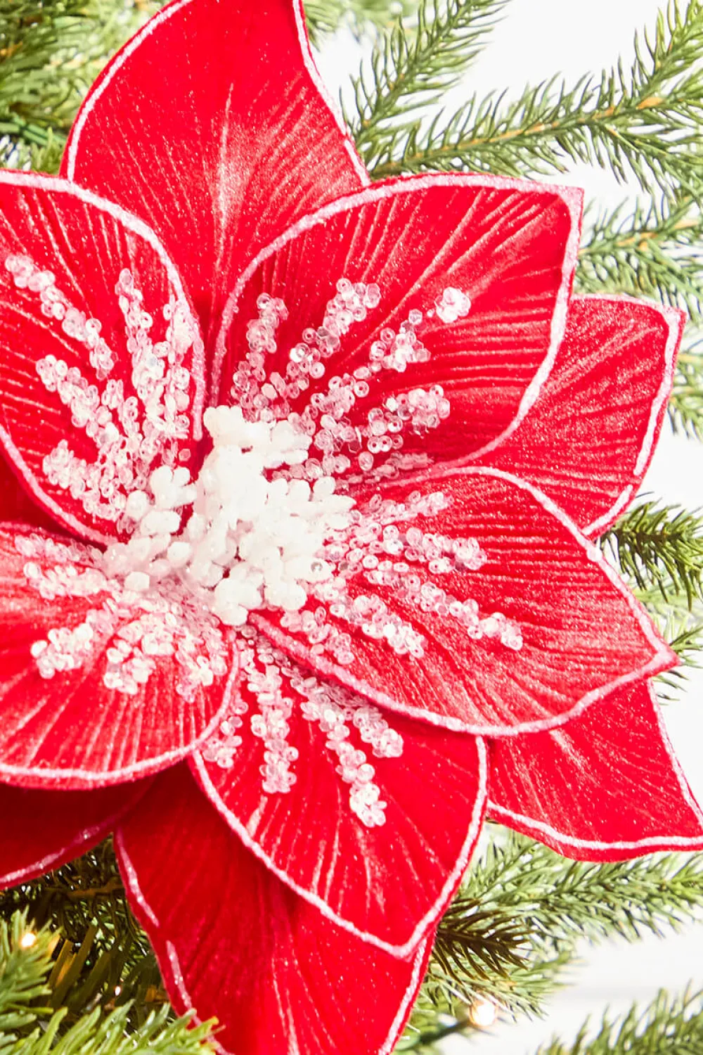 Decorator's Warehouse 22" Glitter Red Poinsettia Stem > Christmas Decor|Red & Silver