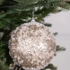 Decorator's Warehouse 4.5” Glitter Sequin Iced Ball Christmas Ornament - Platinum > Christmas Decor|Natural Elegance