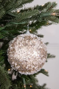 Decorator's Warehouse 4.5” Glitter Sequin Iced Ball Christmas Ornament - Platinum > Christmas Decor|Natural Elegance