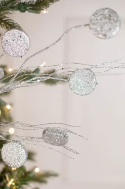 Decorator's Warehouse 33” Glitter Silver Dollar/Twig Spray Silver > White Christmas|Christmas Decor