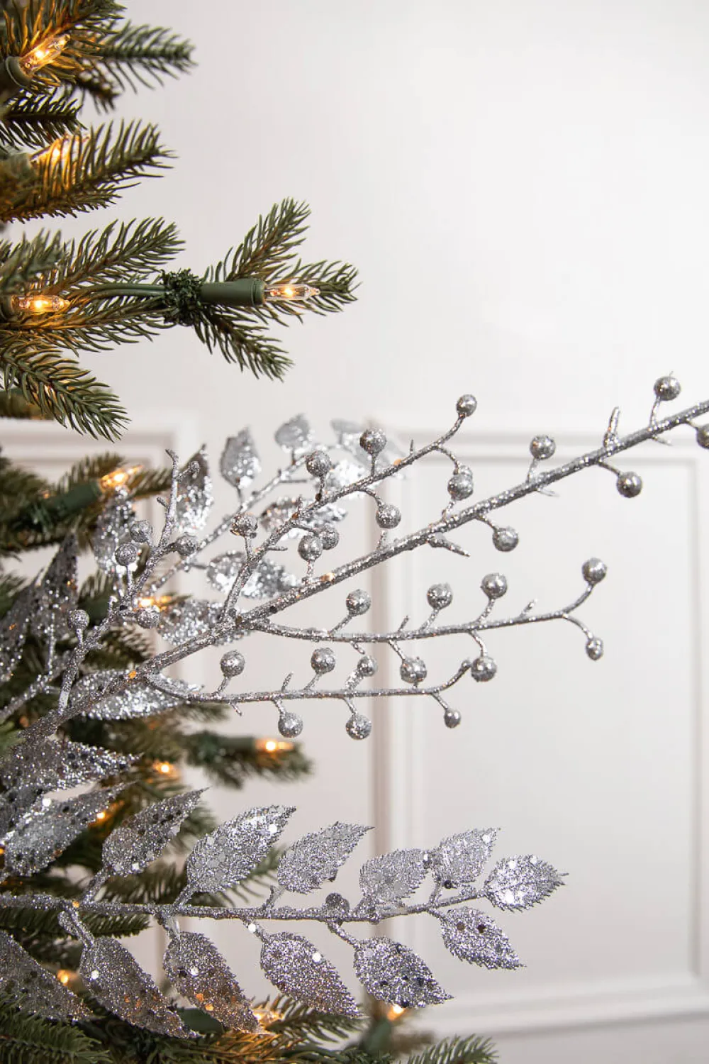 Decorator's Warehouse 29” Glitter Smilax Berry Spray - Silver > White Christmas|Christmas Decor