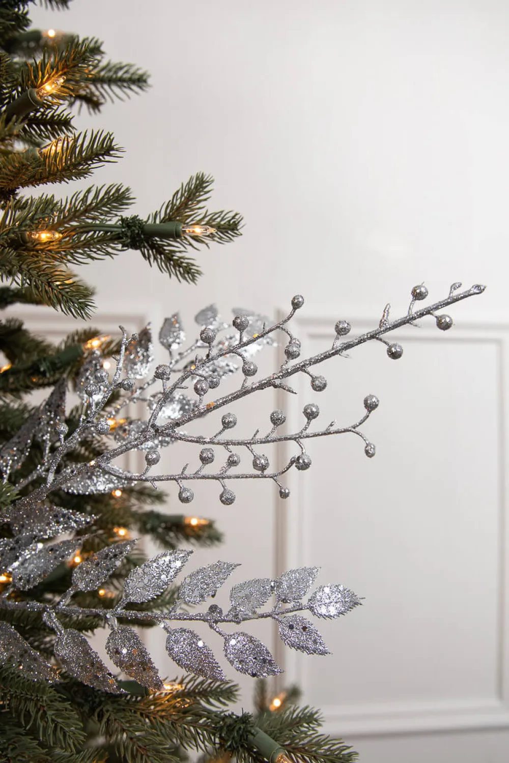 Decorator's Warehouse 29” Glitter Smilax Berry Spray - Silver > White Christmas|Christmas Decor