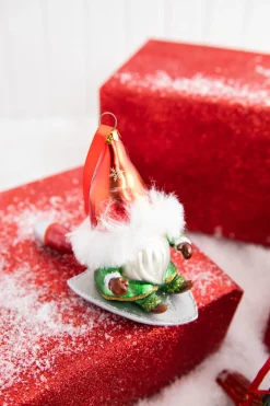Decorator's Warehouse 5” Gnome Riding A Cardinal/Tree/Shovel Glass Ornament > Christmas Decor|Christmas Ornaments