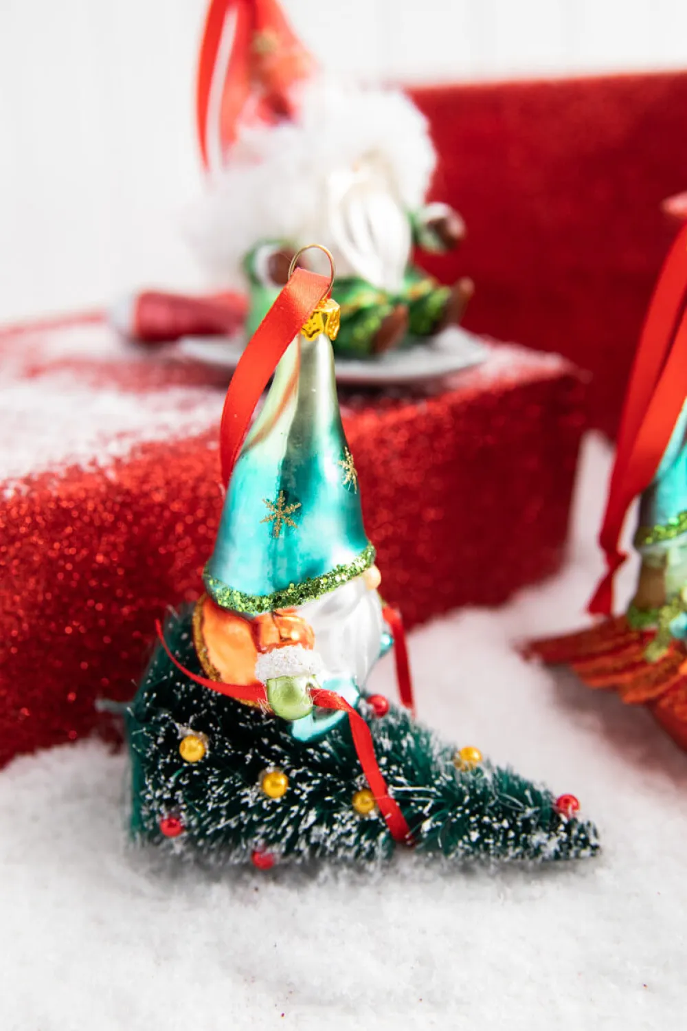 Decorator's Warehouse 5” Gnome Riding A Cardinal/Tree/Shovel Glass Ornament > Christmas Decor|Christmas Ornaments