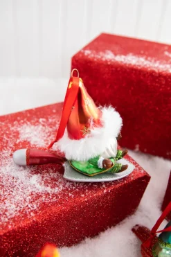 Decorator's Warehouse 5” Gnome Riding A Cardinal/Tree/Shovel Glass Ornament > Christmas Decor|Christmas Ornaments