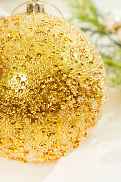 Decorator's Warehouse 4" Gold Beaded Metallic Ball Ornament > Christmas Ornaments|Classic Christmas