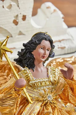 Decorator's Warehouse 9" Gold Fabric Flying Black Angel Ornament > Tree Toppers|Santas & Angels