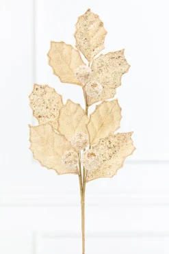 Decorator's Warehouse 27" Gold Glitter Berry Leaf Spray > Christmas Sprays|Christmas Decor