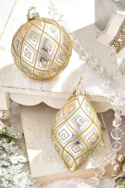 Decorator's Warehouse 4" - 5.5" Gold & Silver Glass Diamond Ornament > Christmas Decor|Natural Elegance