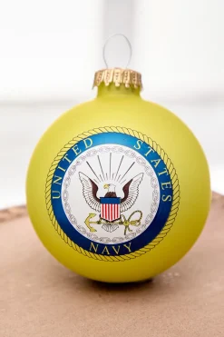 Decorator's Warehouse 3.25" Gold U.S. Navy Logo & Hymn Glass Ball Ornament > 2026 New Additions|Christmas Decor