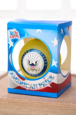 Decorator's Warehouse 3.25" Gold U.S. Navy Logo & Hymn Glass Ball Ornament > 2026 New Additions|Christmas Decor