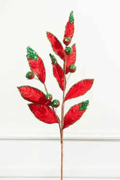 Decorator's Warehouse 24" Green and Red Velvet Glitter Lead Stem > Traditional|Christmas Sprays