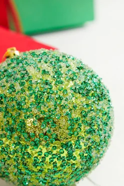 Decorator's Warehouse 4" Green Beaded Metallic Ball Ornament > Christmas Decor|Storyville