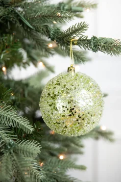 Decorator's Warehouse 4” Green Clear Swirl Iced Ball Ornament > Christmas Ornaments|Storyville